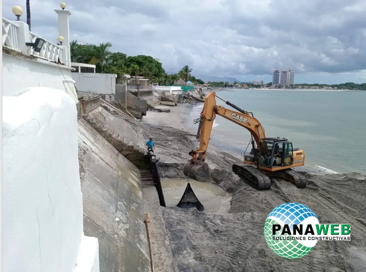 Construction work with rock bags across multiple Panama sites