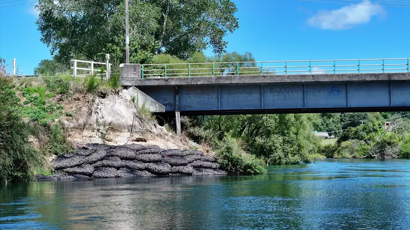 River and bridge revetment with rock bags in New Zealand — photo 5