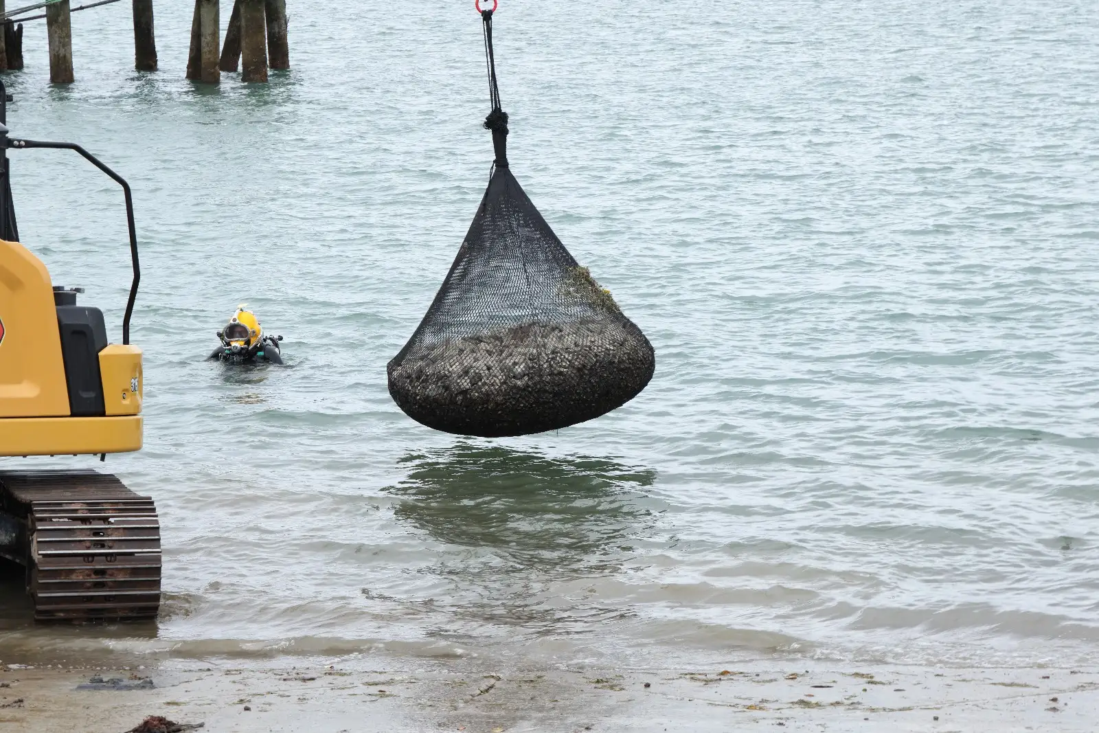 Port works with rock bags in New Zealand