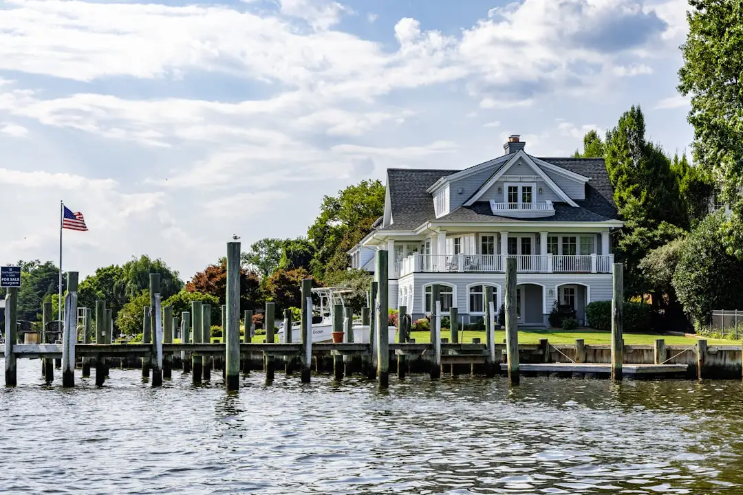 Texas Tuff Rock Bags protecting a private lakefront shoreline beside a dock.